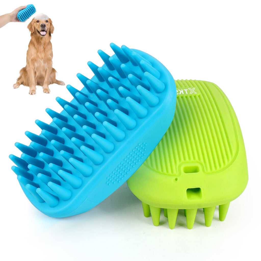 XTKS 2 Pack Silicone & Rubber Pet Grooming Brushes - Bath Massage & Shedding Brushes for Dogs & Cats with Long or Short Hair