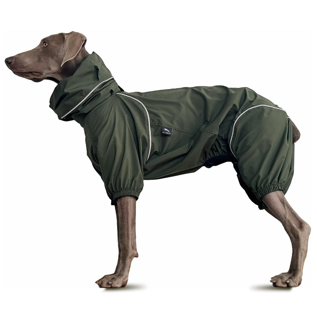 PETT2GO Dog Lightweight Windbreaker Dog Outdoor 4-Legs Jacket 0.5 lbsDurable Water Repellent Hooded Easy on/Off with Collar and Harness Reflective PackableDark Olive (XXX-Large)