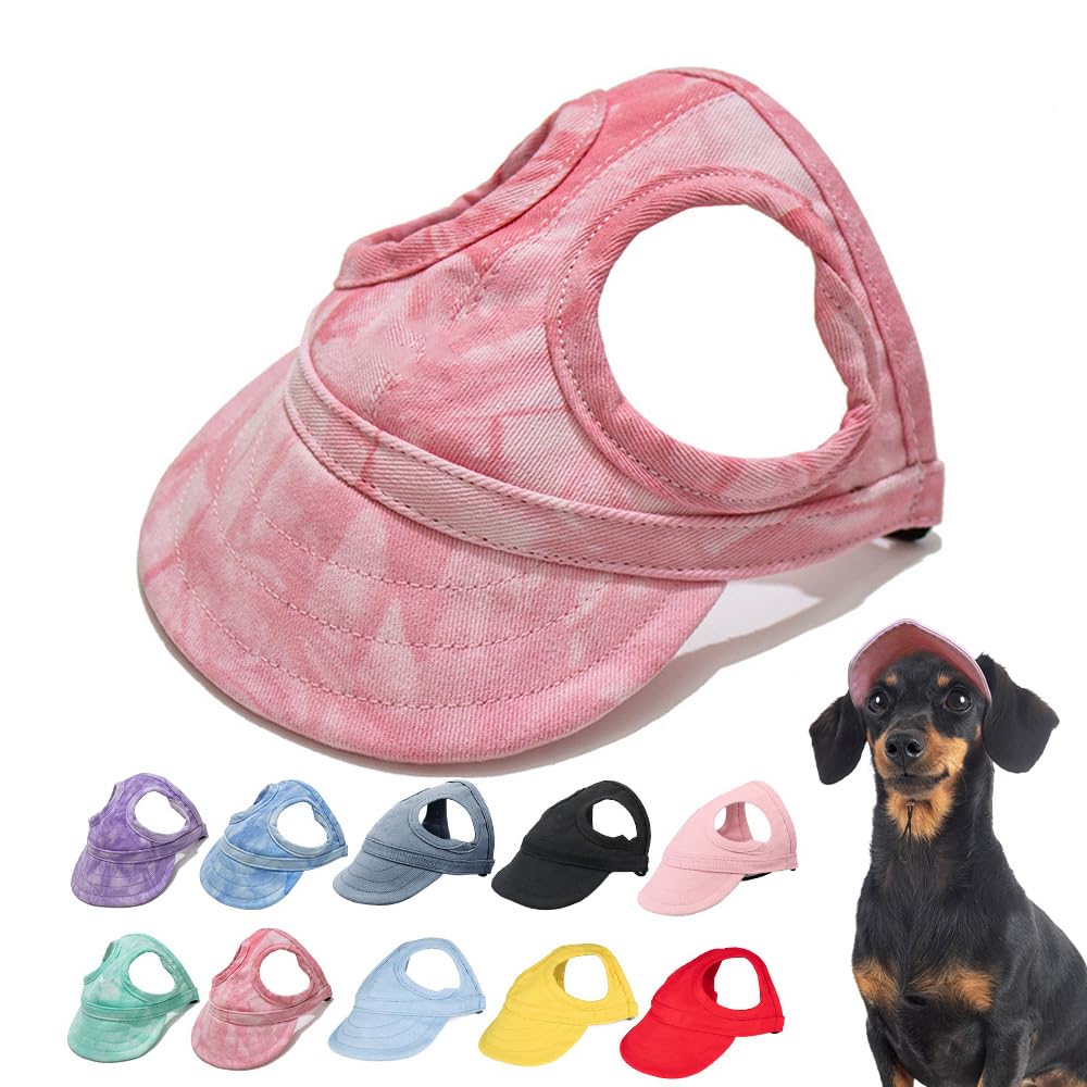Outdoor Sun Protection Hood for Dogs 2024 New Dog Hat Canvas Dog Sun Hat Dog Baseball Cap Pet Dog Outdoor Sun Protection Visor Hat with Ear Holes and Adjustable Neck Strap (Cloud Powder S)