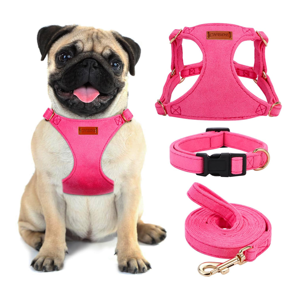 No Pull Dog Harness- Lightweight Soft Adjustable Small Harness Collar and Leash Set Suitable for Cats Puppy Small and Medium-Sized Dog Outdoor Training and Running (hotpink M)