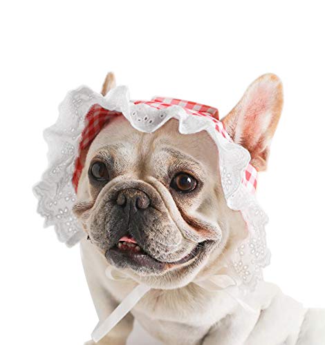 Dog Hat YAODHAOD Summer Pet Lace Baby Hat Princess Sun Cap Adjustable Dog Outdoor Sport Sun Protection Visor Sunbonnet Outfit with Ear Holes for Small and Medium Dog (L (Pack of 1) Red)
