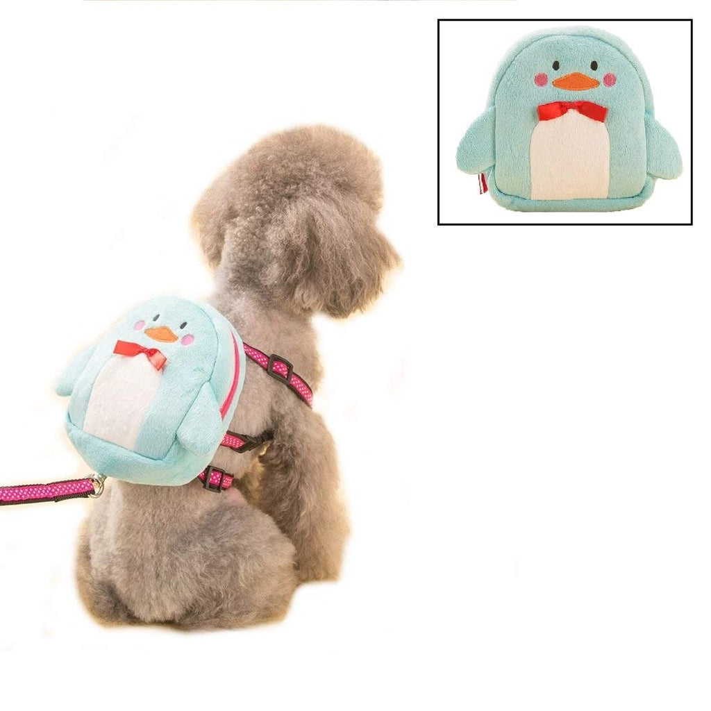 Stock Show Pet Dog Cartoon Backpack Harness with Leash Puppy Dog Cute Animal Back Pack Saddle Bags with Lead Leash for Dog Outdoor Training Walking Blue