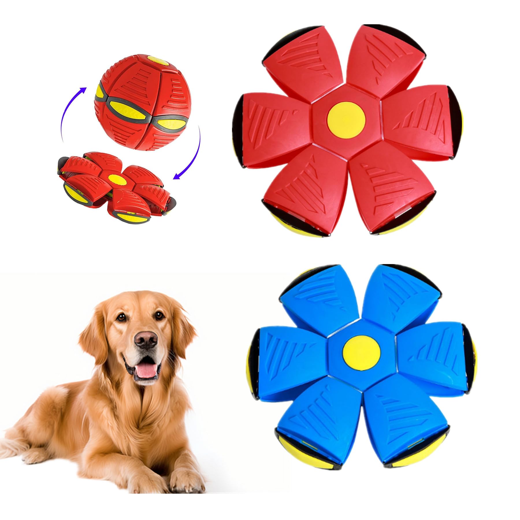alfyng 2 Pack Pet Toys Flying Dog Saucer Ball Dog Interactive Saucer Ball for Dogs Games Toys Dog Disc Flying Saucer Ball for Pet and Kids Dog Outdoor Sports (Red + Blue)